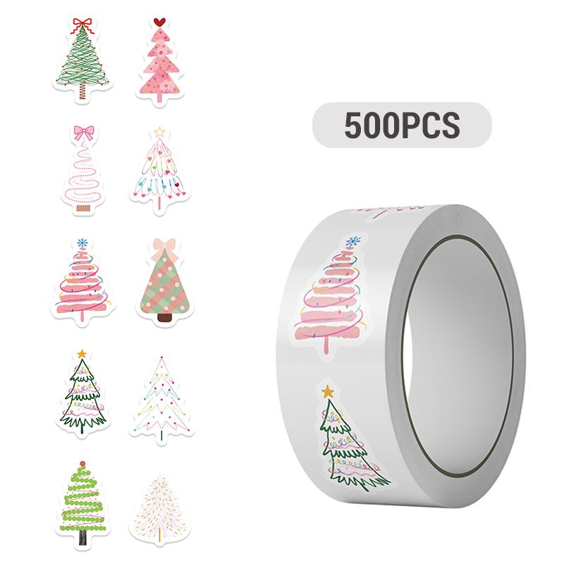 500PCS Christmas Tree Roll Stickers Christmas Holiday Stickers for Xmas Decorations, Christmas Tree Boho Decals Birthday Holiday