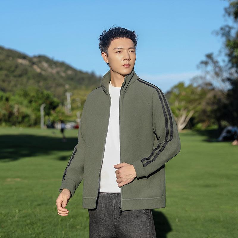 Autumn and Winter Men's Two-bar Fluffy Warm Anti-static Stand-up Collar Fleece Jacket Cardigan