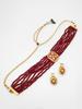 Gold-Plated Maroon Stone-Studded & Beaded Handcrafted Jewellery Set