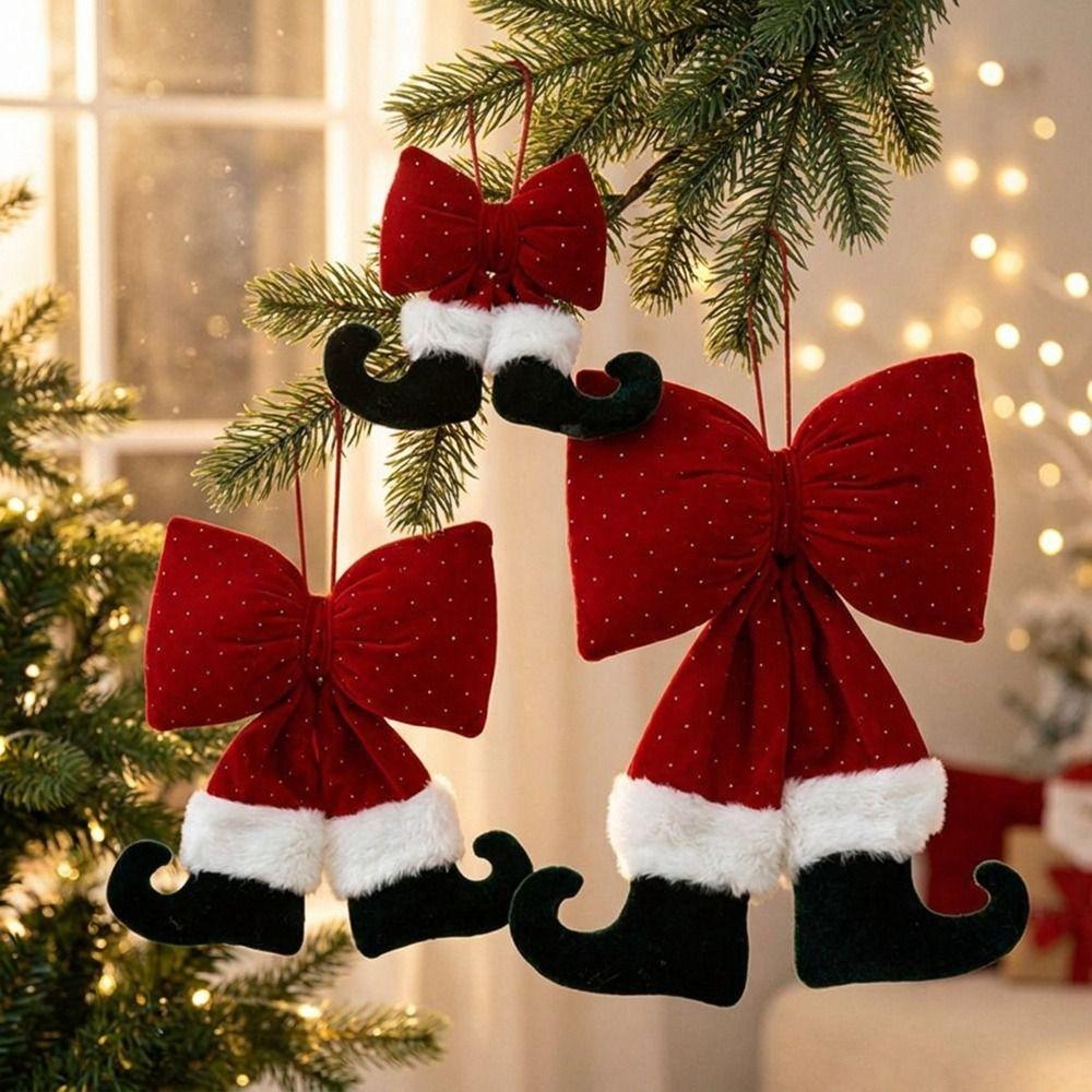 Rhinestone Velvet Bowknot Decoration Wine Red Bowknot Hanging Ornament Xmas Decor