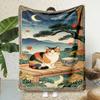 Japanese Woodblock Calico Cat Autumn Night Print Blanket Warm Soft Fluffy Kids Adult Sofa Bed Throw Outdoor Travel Camping RV