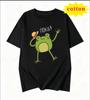 American Cartoon Tattered Frog Print Tshirt With Quirky Emotional Style Casual Short Sleeved Summer Top