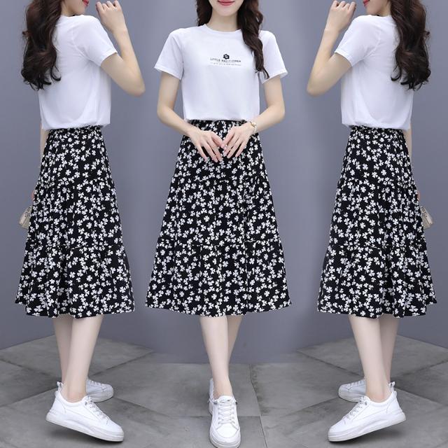 Spring Trendy Letter Print Skirt & Short Sleeve T-Shirt Set for Women