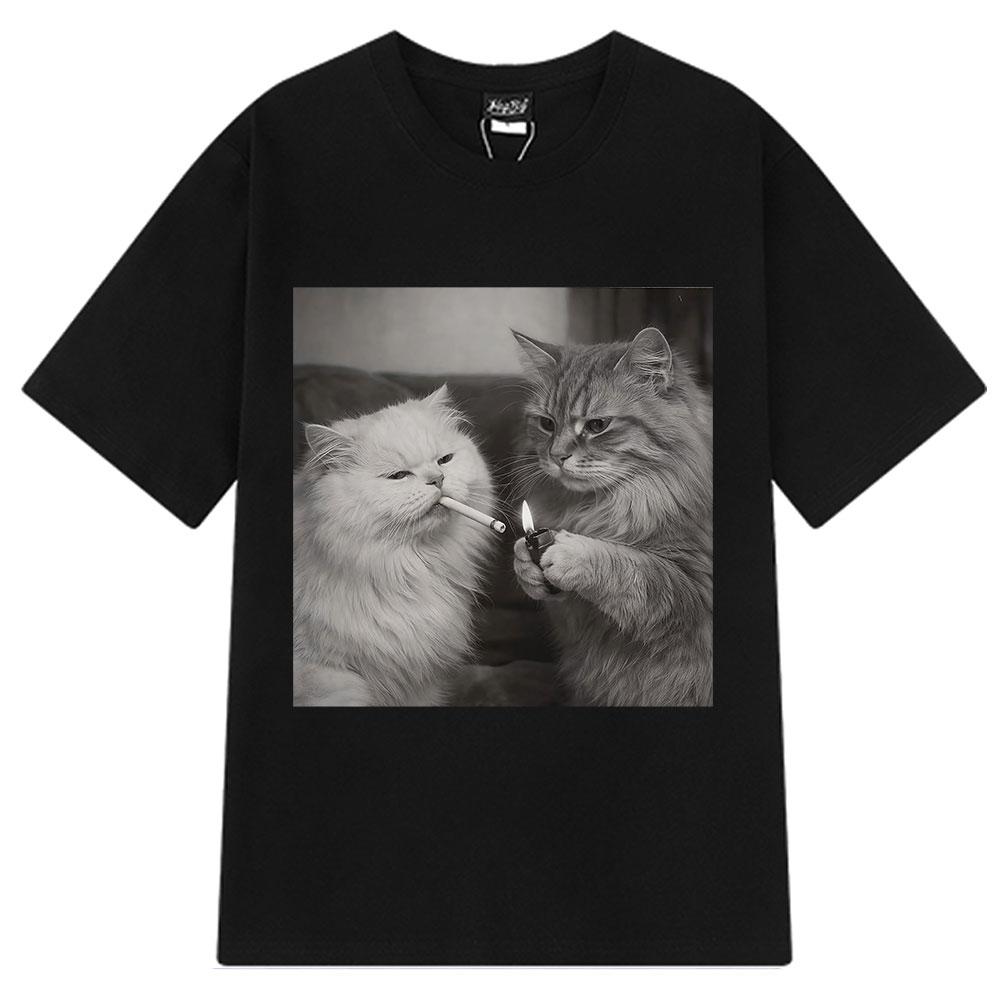 Funny Cat Meme Tshirt Unisex Vintage Casual Tshirts Summer Shortsleeved Casual LooseTshirt Streetwear