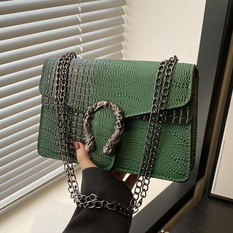 

Сумка Bacchus, ретро-сумка с крокодиловым узором для женщин 2025 популярна в этом году, высококлассная текстурная цепочка, легкая роскошь через плечо, тренд зелёный