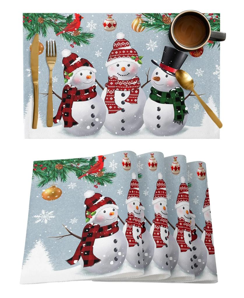 1PC Placemat Christmas Snowman Snowflake Kitchen   Coffee Dining Table Mats Coaster Pad