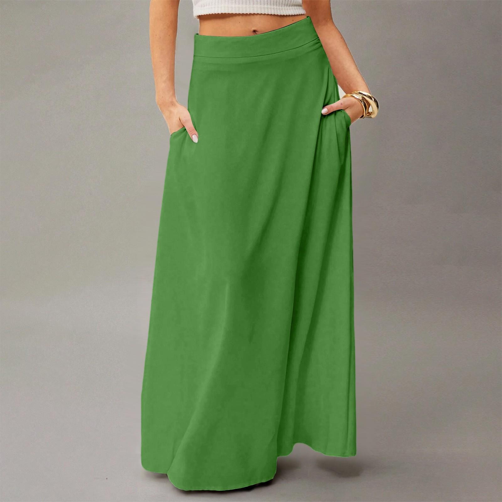 

Женское струящееся платье макси, обычная повседневная летняя юбка в стиле бохо XXL зелёный