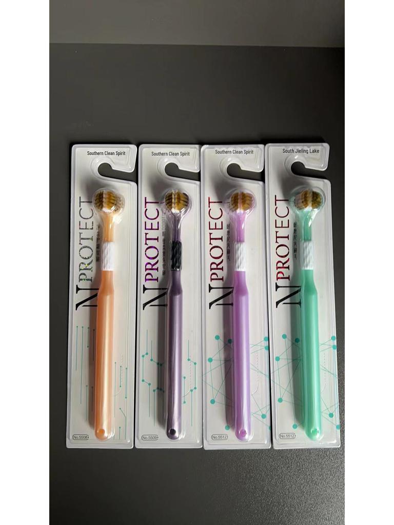Three-Sided U-Shaped Toothbrush with Soft Bristles & Tongue Scraper, Macaron Colors.