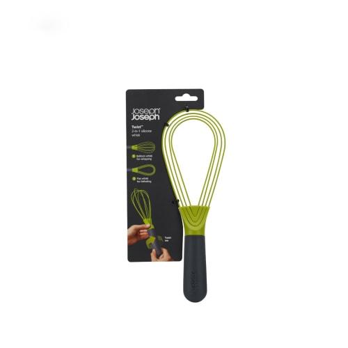 Joseph Joseph Twist Whisk - 2 In 1 - Flat and Balloon Whisks - Suitable for Nonstick Cookware, Silicone, Gray/Green [Authentic] 10539