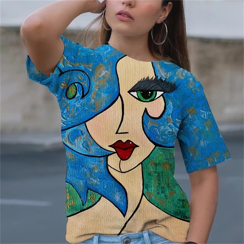 Sanat Günü Baskılı Kızlar 3D Klasik Sade Boya Komik Desenli Günlük Kadın Tişört Yazlık Kısa Kollu Moda Bayan Üst Hip Hop