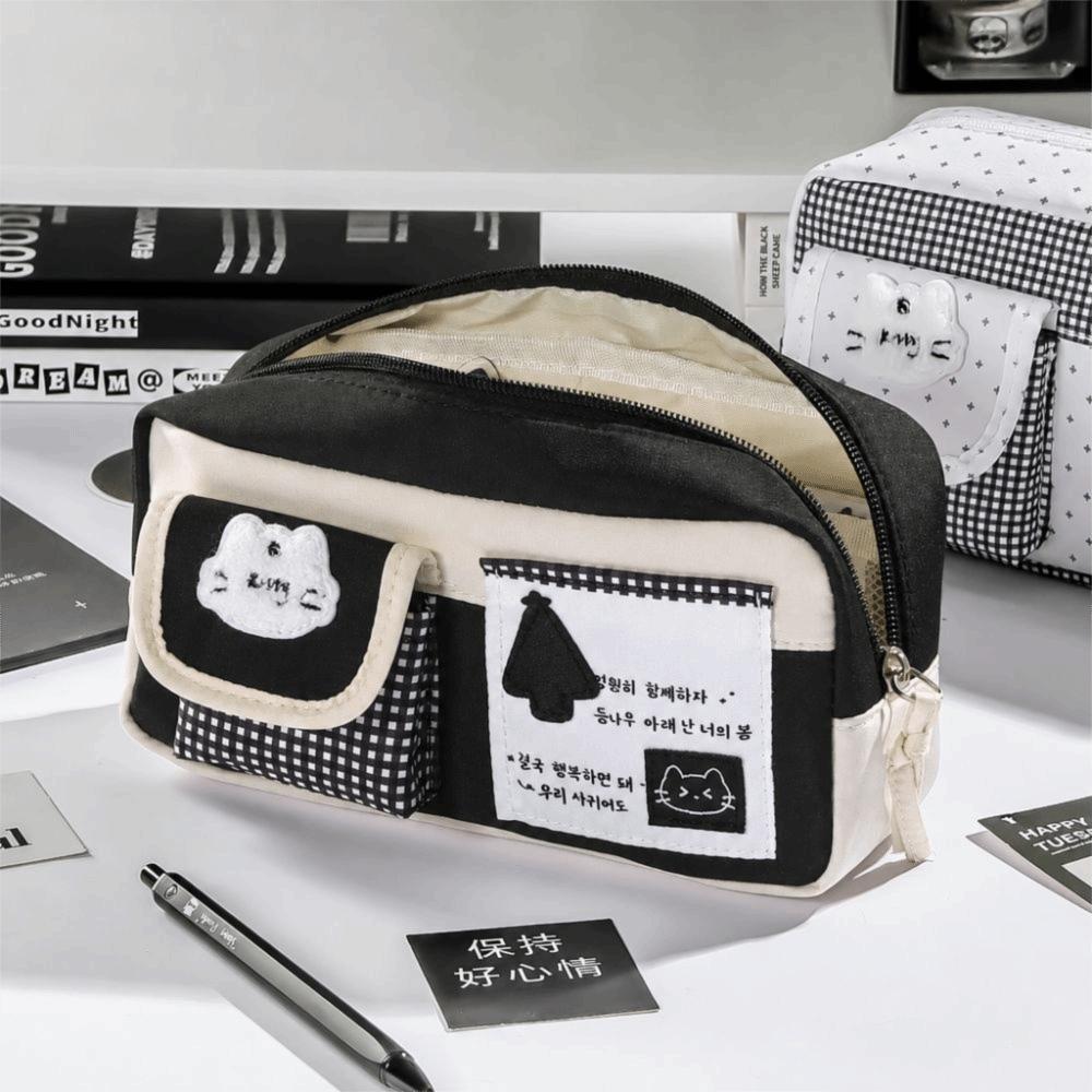 Multi-Pocket Pen Bag Plaid Design Pencil Pouch Portable Pencil Case  School Supplies