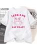 LGBT Lesben Essen Was Katze T-Shirts Lustige Gay Pride T-Shirts LGBTQ 90er Katze Liebhaber Grafik T-Shirts Ästhetische Damenbekleidung Top