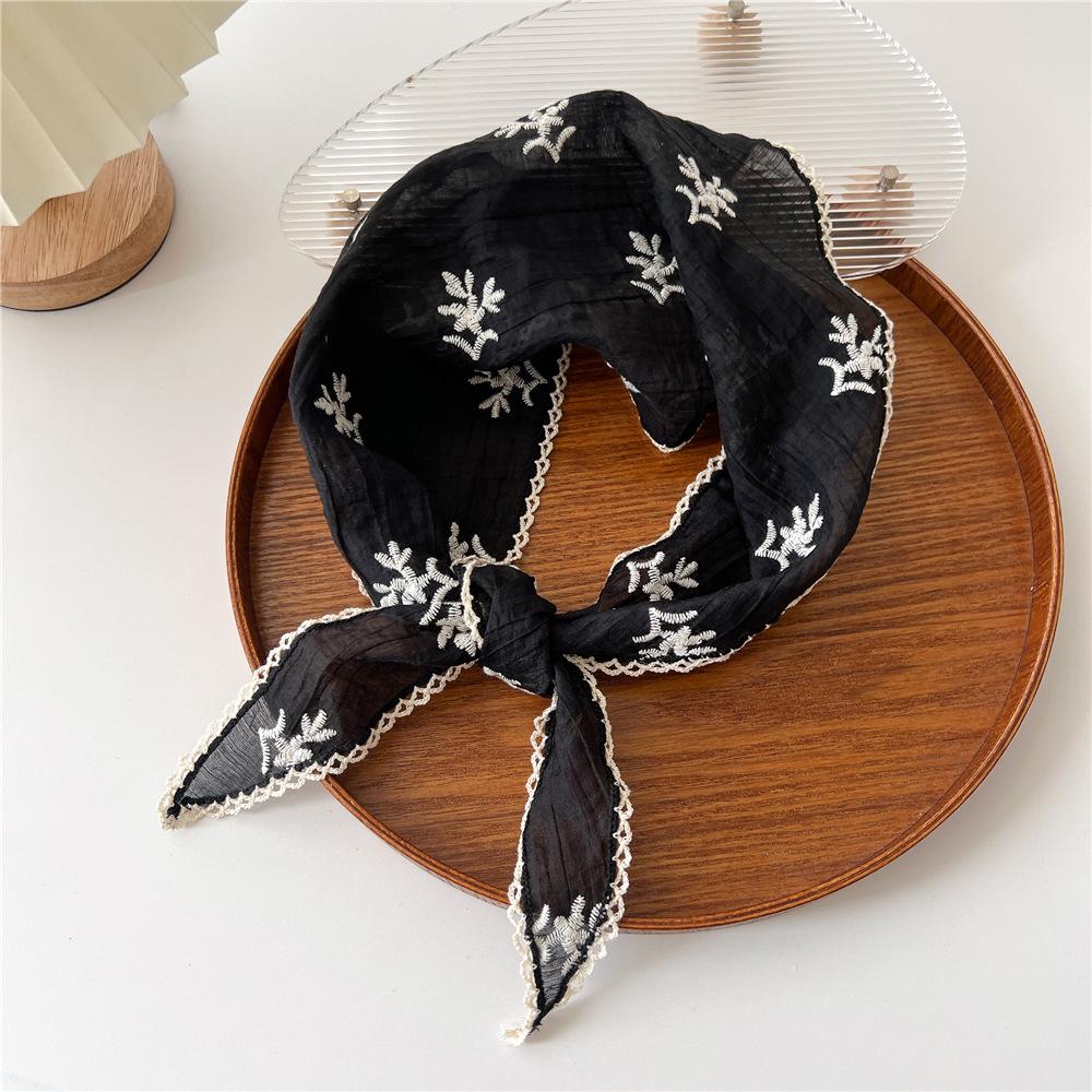 Korean Style Cotton Linen Lace Triangle Scarf: Women's Spring/Summer Neck and Sun Protection Accessory