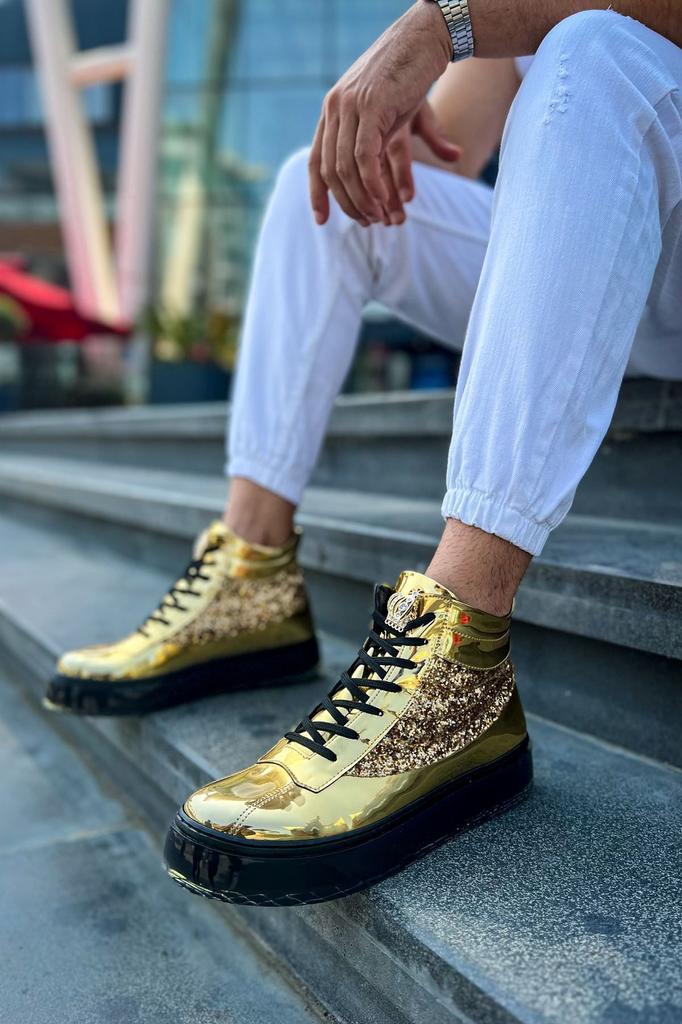 Men's Fashion Faux Leather Flat Heeled Boots Bootie Majesty St Boots Gold Shoes