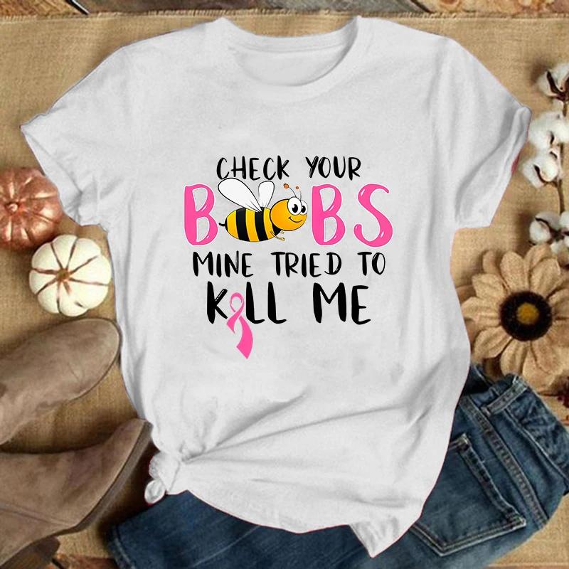 New Hot Breast Cancer Printed T-Shirts Women Casual Loose Round Neck Creative Personalized T-Shirts Graphic T Shirts Harajuku