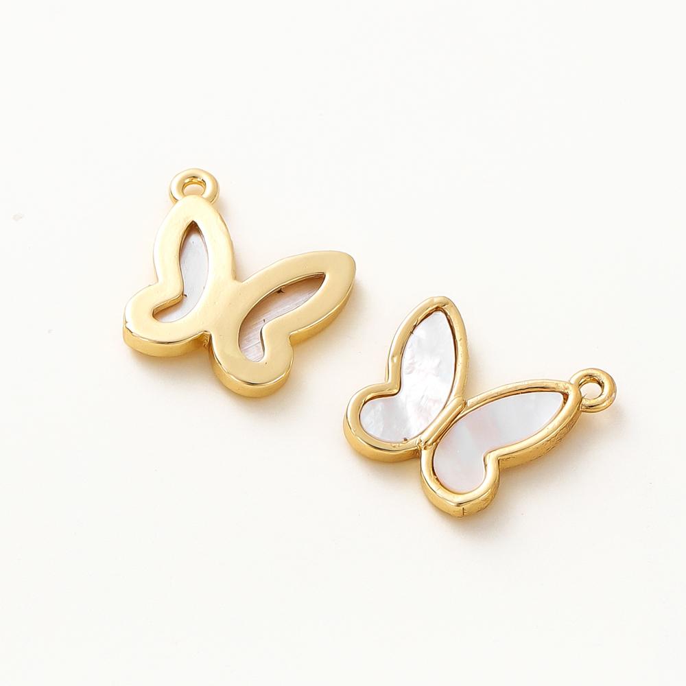 

2pcs/lot 18K Gold Plated Brass Metal Natural Butterfly Shell Charms Connectors For DIY Jewelry Making Bracelets Findings 2pcs