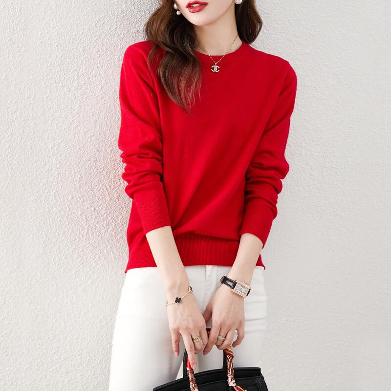 SNOWFLYING Women's Wool Blend Round Neck Pullover Sweater