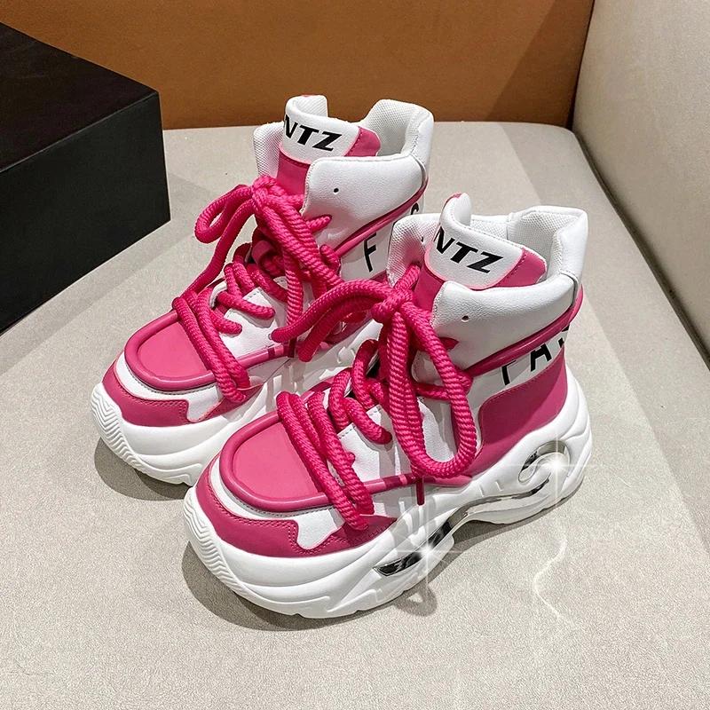 Fashion 8CM Winter Chunky Boots For Women Thick Plush Warm Snow Ankle Boots Wedges Leather High Platform Sneakers Woman Motorcycle Shoes