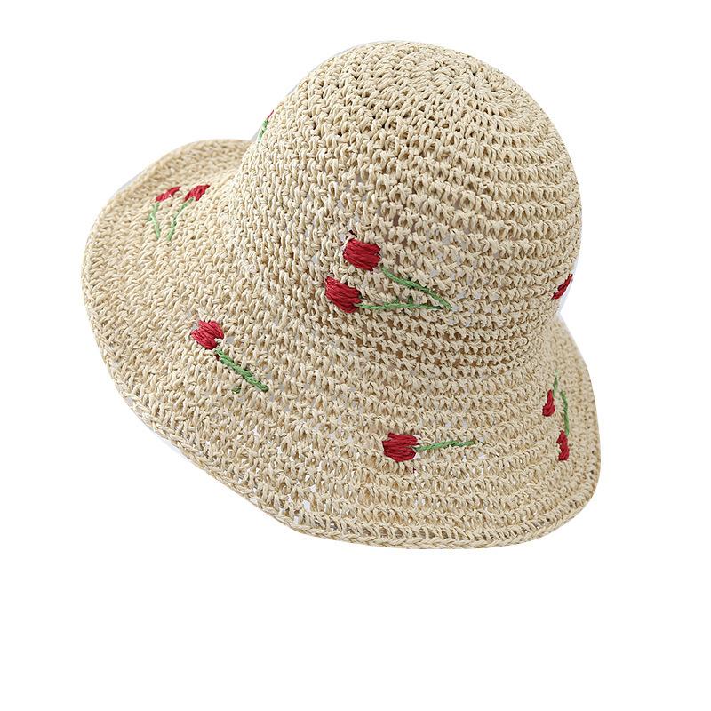 Nowy Letni Damski Kapelusz Bucket z Daszkiem Szerokie Rondo Plażowy Koreański Słomkowy Ręcznie Szydełkowany Kapelusz z Wiśniami Dla Kobiet Dziewczyn Outdoor Wędkarski Kapelusze Przeciwsłoneczne