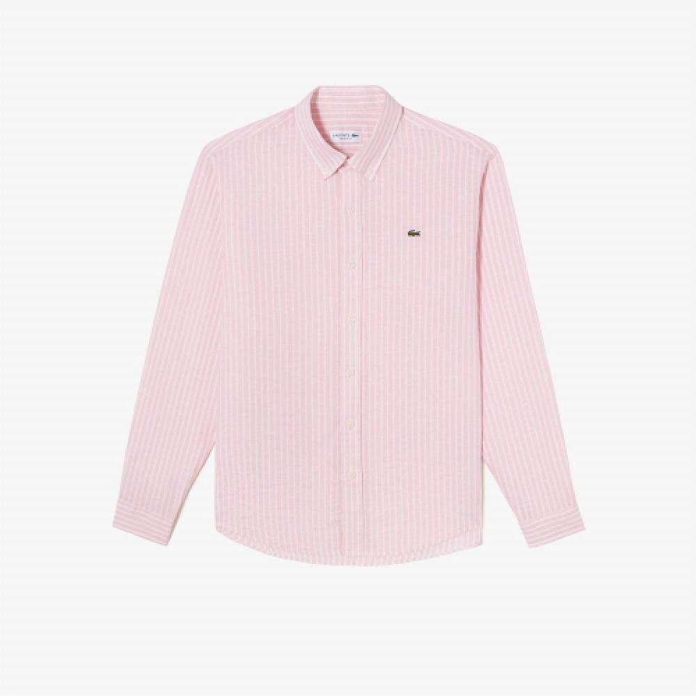 

LACOSTE Мужская льняная рубашка в полоску [Salmon Pink]