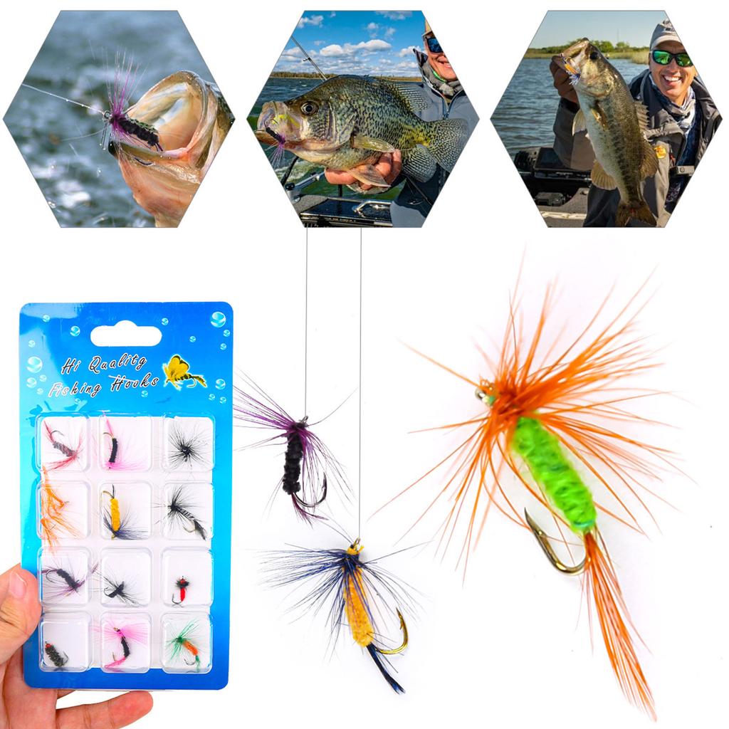12 Paper Card Fly Hook Set Fly Fishing , Wild Fishing  Hook
