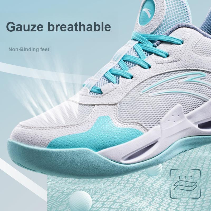 Anta Kids Wind Tunnel Simple Sports Shock Absorbing Wear Resistant Low Top Basketball Shoes Kids Sneaker White Blue A312421104-1