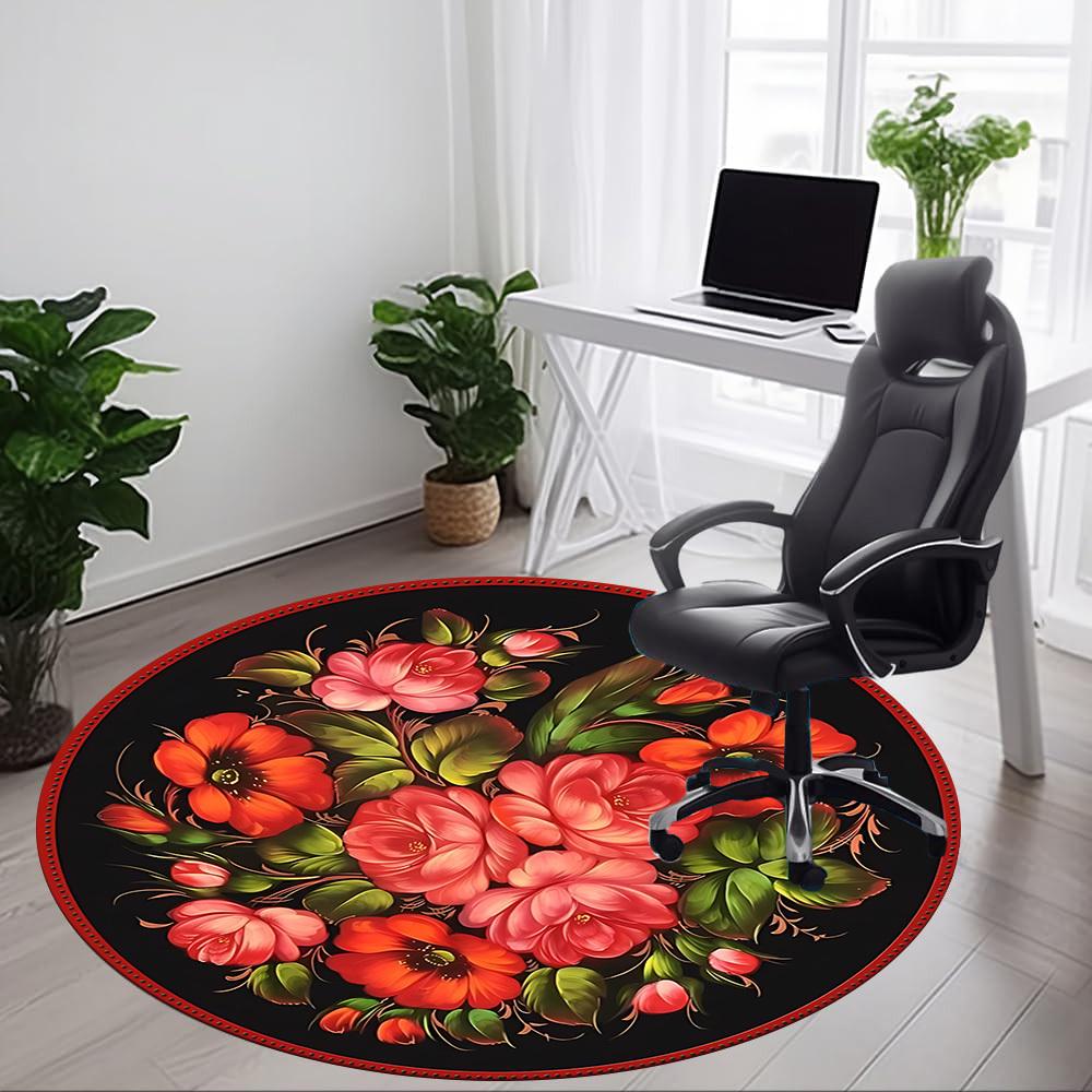 1pc Floral Pattern Chair Carpet for Office, Round Non Slip Durable Large Size Office Carpet, Suitable for Office
