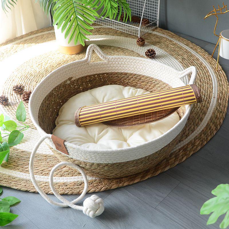 Rattan Woven Cat Bed: All-Season Winter Warm Nest for Pets