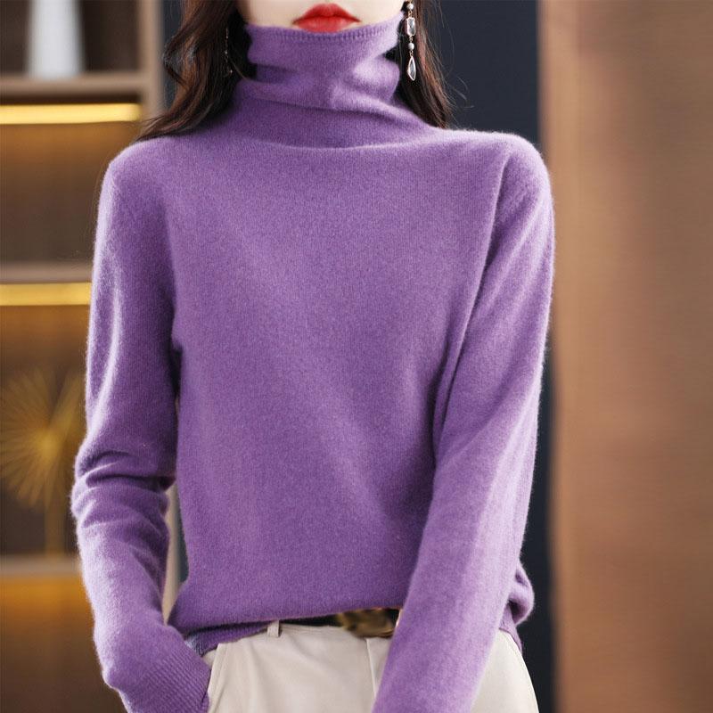 Suéter de Cachemira de Visón de Cuello Alto para Mujer Jersey para Mujer Otoño e Invierno Suéter de Punto Suelto Bajo Moda Top Básico