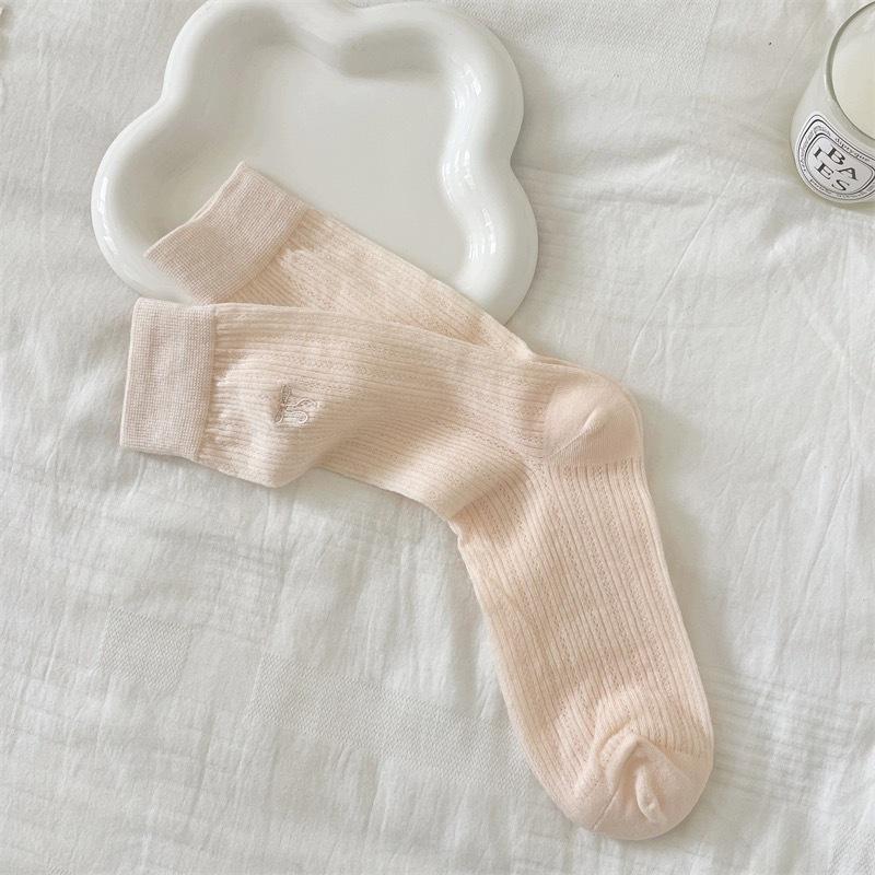 

Тонкие носки на весну и лето, женские носки до середины икры, вышитый бант в балетном стиле, весенние носки из чистого хлопка, махровые носки 1 pair светло-розовый