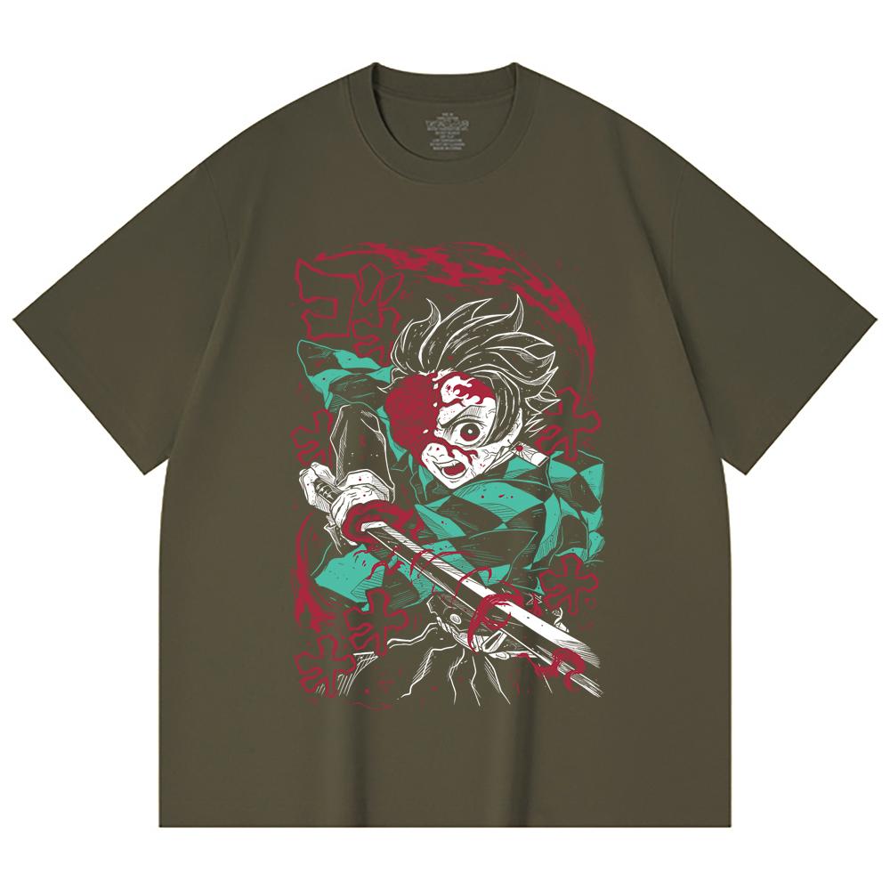 230 Gsm 100% Cotton Demon Slayer V41 Demon Tanjiro Print Unisex Heavy Cotton T Shirt