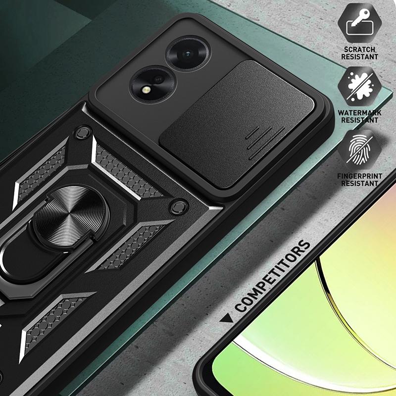 For Oppo A38 4G Case PC+TPU Anti-fall Kickstand Phone Cover with Slide Lens Lid