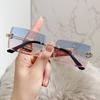 Rimless Rectangle Vintage Sunglasses Woman Brand Pink Gradient Sun Glasses Female Cutting Lens Square Ladies