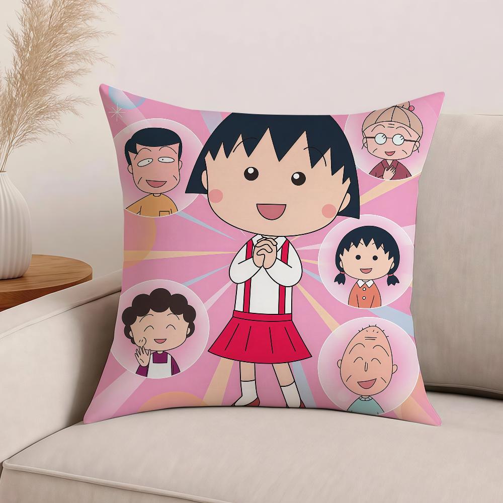 Tecknad C-Chibi M-Maruko-C-chan Kuddfodral Kontorskuddar Lämpliga för Soffa Bil Sovrum Dekorativt Kuddfodral