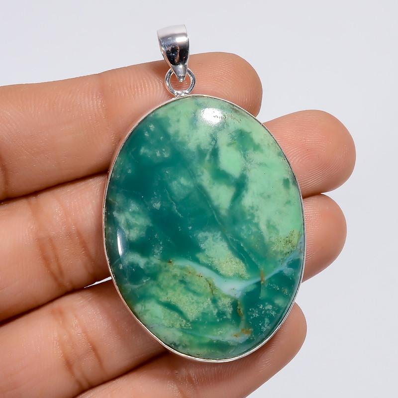 

Dazzling Top Grade Qualite 100% Natural Chrysoprase Oval Shape Ethnic Style Handmade Jewelry 925 Steling Silver Plated Pendant 2 WSJ-4978 2