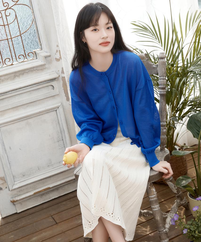 Ennitude Herringbone Crochet Knit Skirt [Ivory]