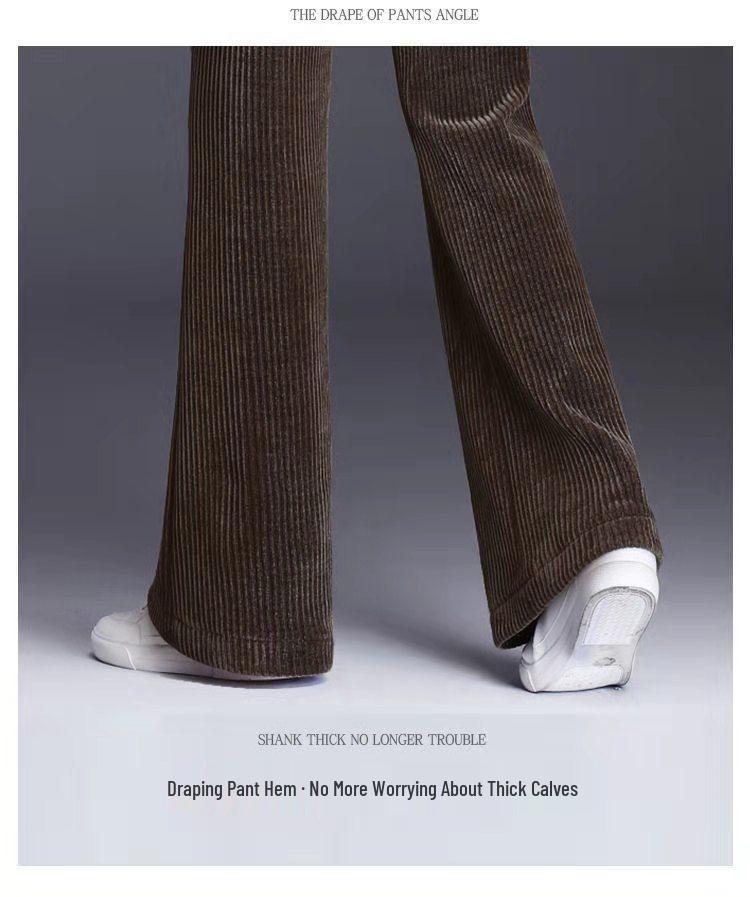 Dámské manšestrové kalhoty s vysokým pasem a širokými nohavicemi s fleecem - Pohodlné, volný střih pro podzim a zimu.