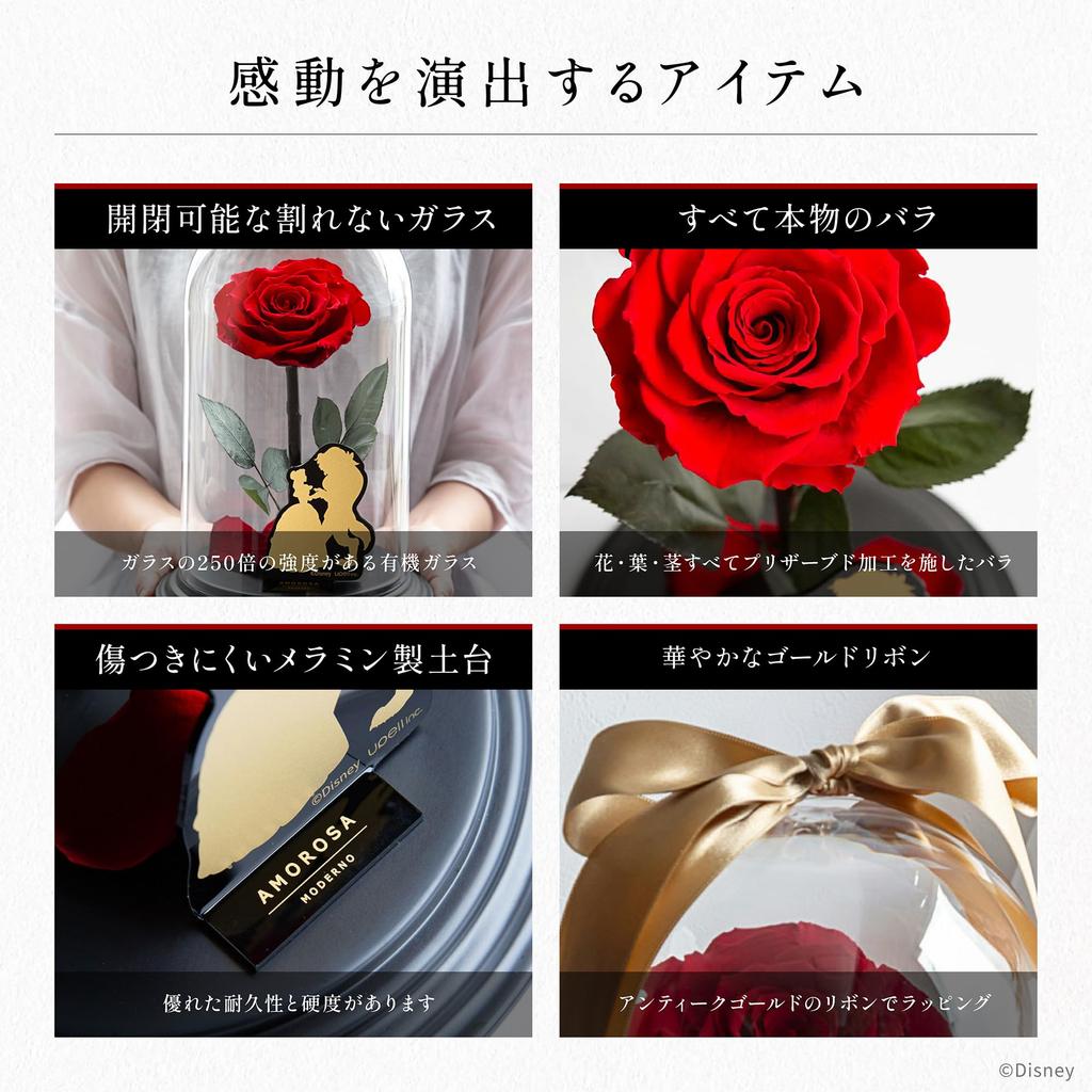 Amorosa Moderno Preserved Flower Destiny Rose Disney Edition and the Bright Red Rose Gift Flower Birthday Women Wedding Anniversary Proposal