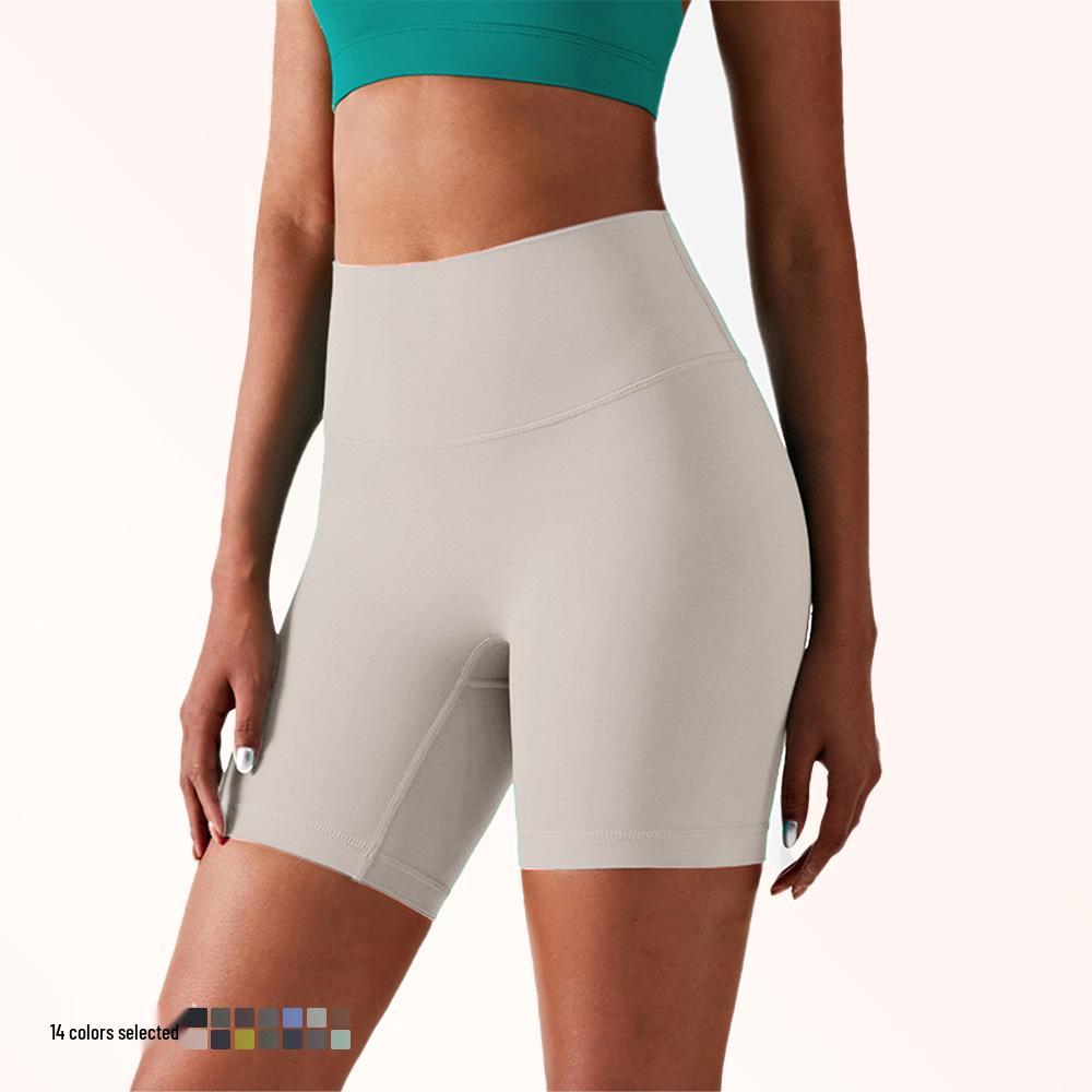 

Женские шорты для йоги с высокой талией и контролем живота - Телесный, Персиковые ягодицы, Бесшовный крой Medium