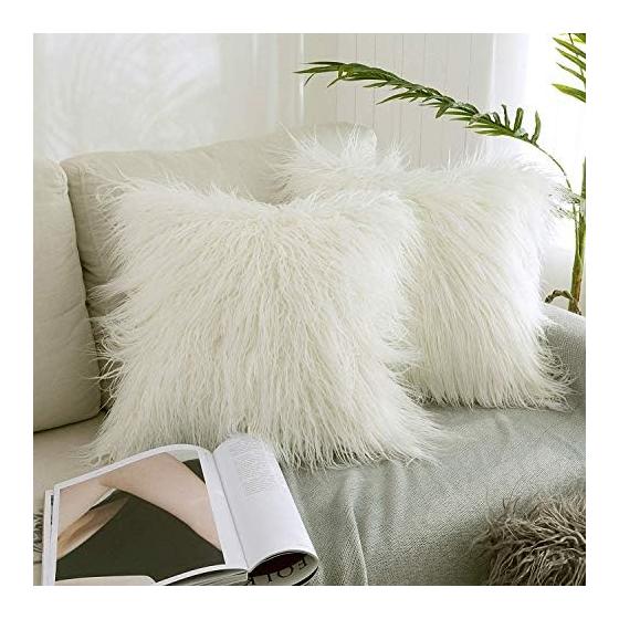 Cushion Cover Set of 2 Fluffy Cute Scandinavian Long Fur Girly Faux Fur Interior White (45 x 45 cm)