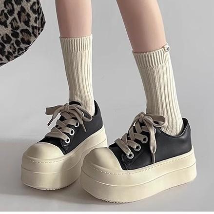 Muffin Casual Platform Versatile Single Shoes Women's Autumn and Winter New Heightening Nonslip Round Head Laceup Warm Hightop Shoes