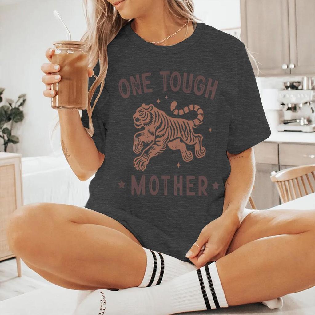 One Tough Mother Vintage Tiger Print T Shirts Short Sleeve Crewneck Graphic Fashion Women Casual Tees
