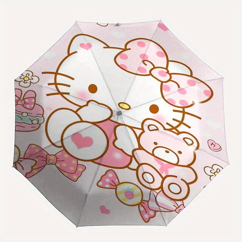 Hello Kitty,Cute Automatic Folding Umbrella-Simple 8-Rib Design, Bright Cartoon Pattern, Durable Iron Frame, Suitable For Travel, Outdoor, B