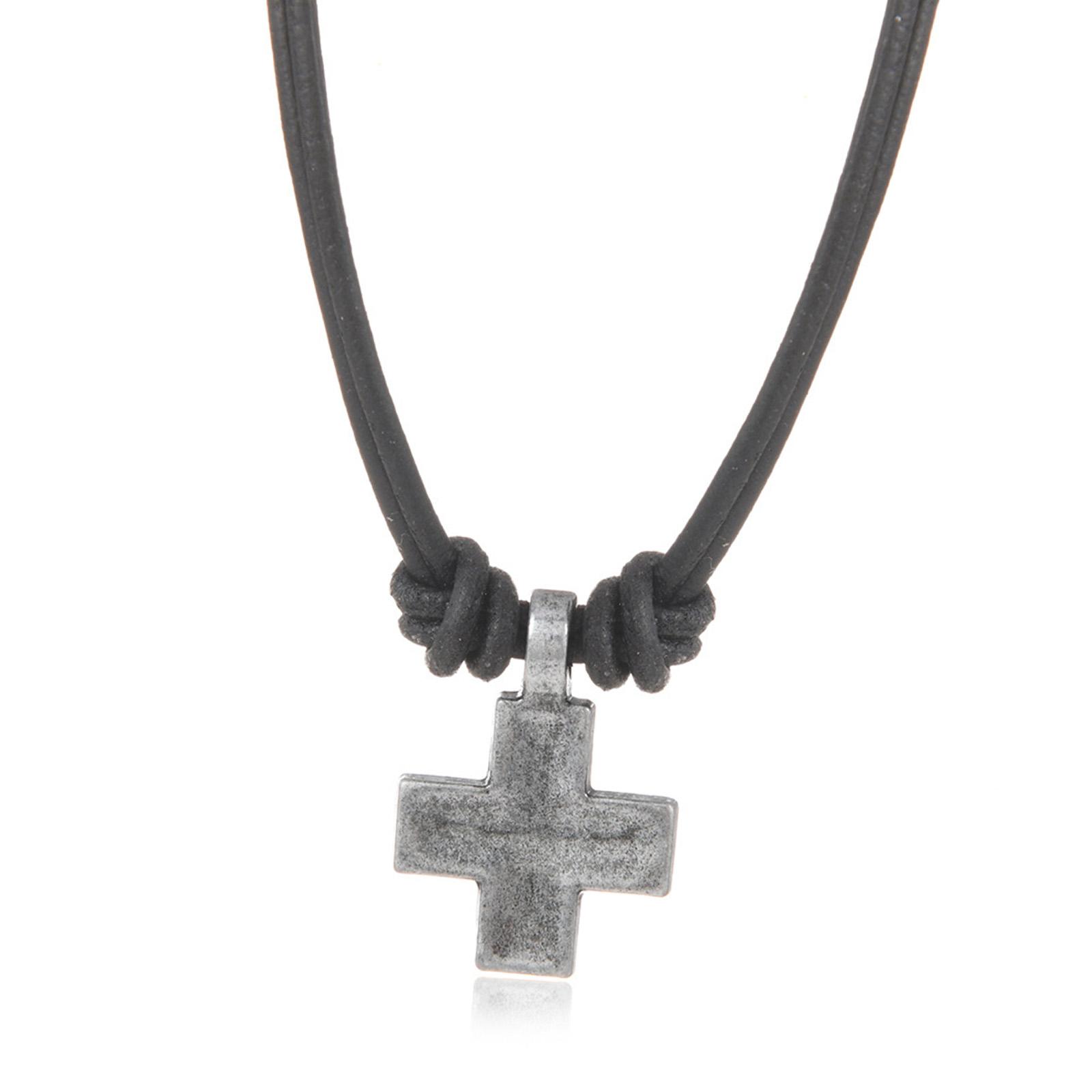 

Braided Cowhides Necklace with Crucifix Pendant Adjustable Unisex Wear Neckchain Jewelry For Travel And Daily Use