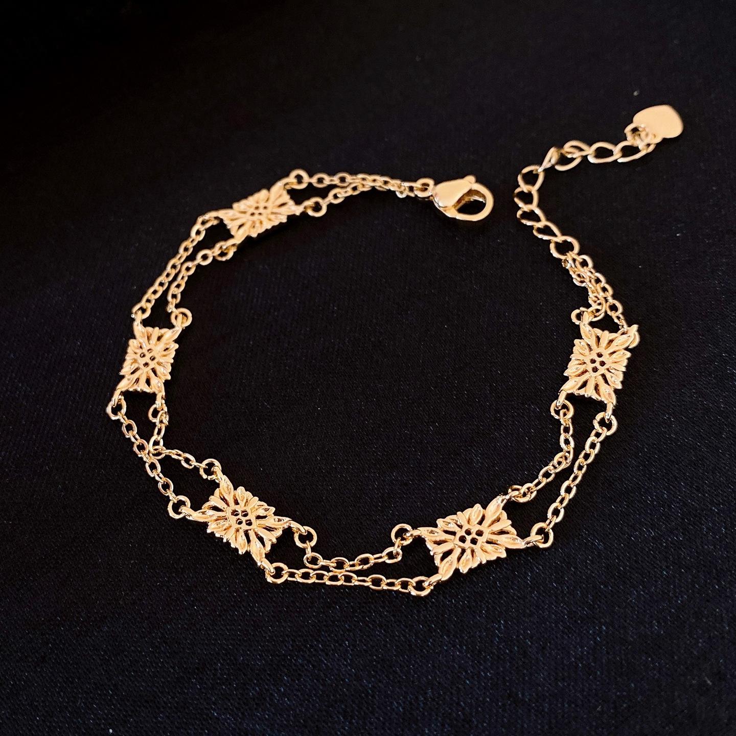 European and American double-layer square hollow bracelet bracelet personalized jewelry design sense niche