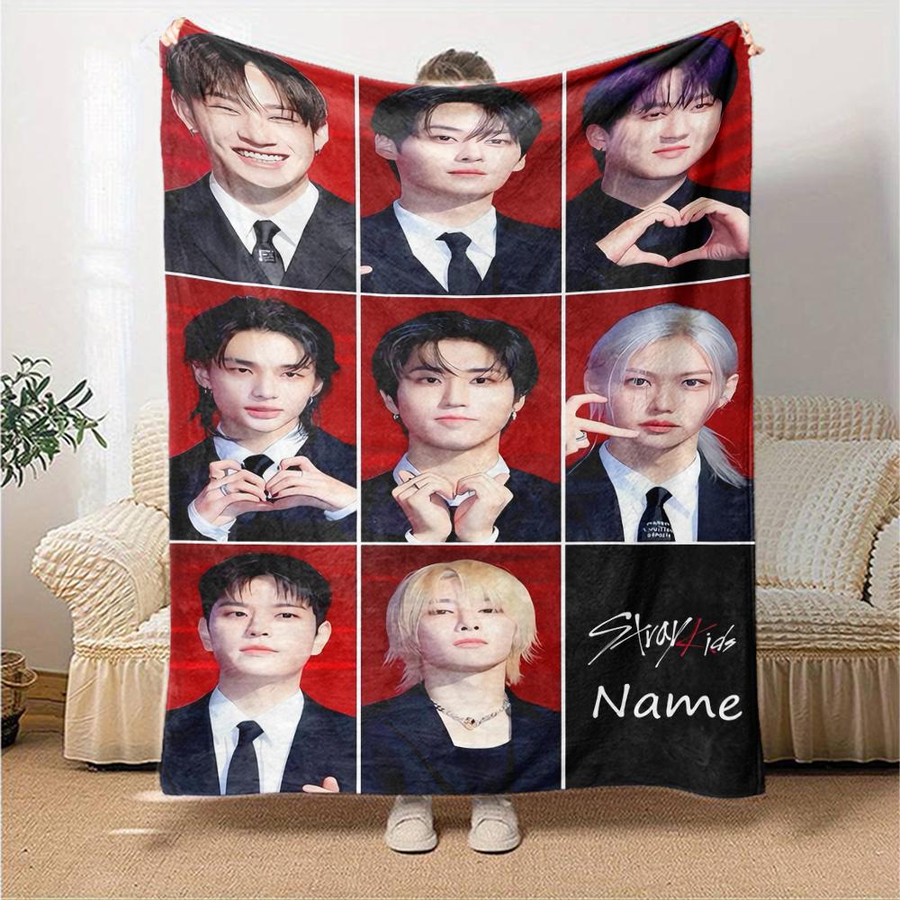 Personalisierte Decke im Stray Kids-Design - Perfekt für Sofa, Bett, Reisen & Outdoor | Maschinenwaschbar, Gemütlich & Langlebig.