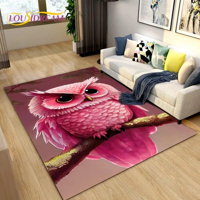 3D Cartoon Cute Owl Area Rug,Carpet Rug for Home Living Room Children's Bedroom Sofa Doormat Decor,Kitchen Non-slip Floor Mat