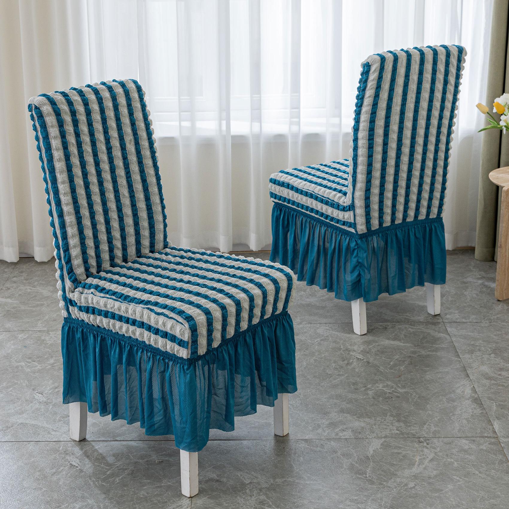 High Quality Dining Chair Cover Stretchable Seersucker Elastic Knitted Thick Chair Seat Cover with Skirt Universal Antifouling 1419₽