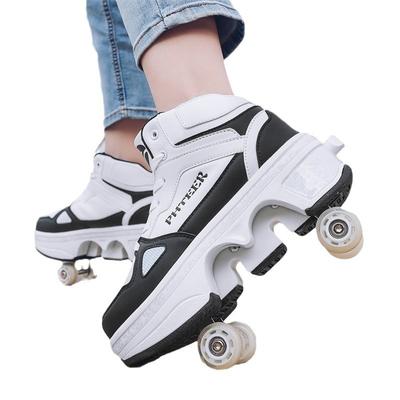 Zapatos Deslizantes Deformados Cuatro Ruedas Niños y Niñas Dos Ruedas Fila Niños con Patines Deportivas con Polea para Adultos Se Pueden Retraer