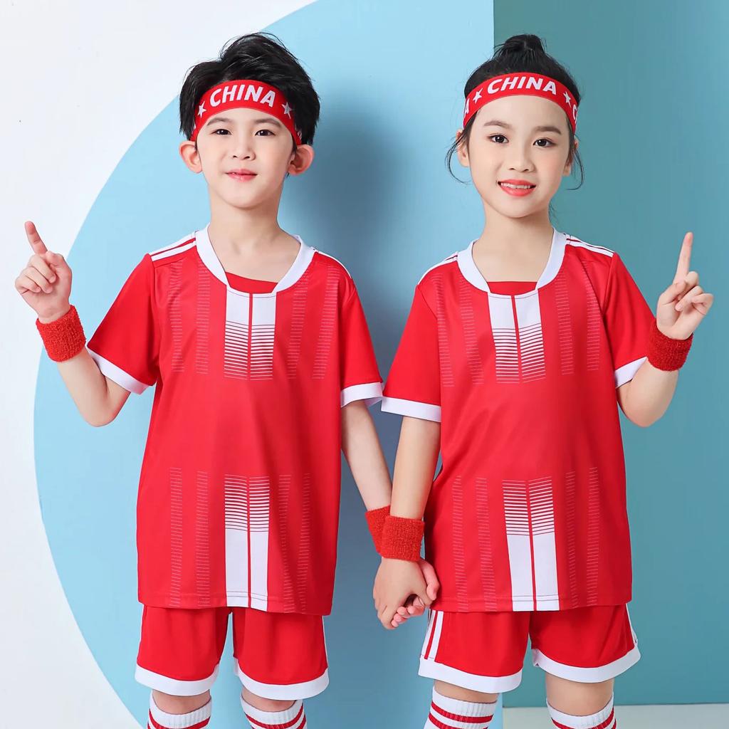 Spot 2026 Children's Football Jersey Set Men's Printed Football Jersey Primary School Students Game Training Jersey Short Sleeve Summer